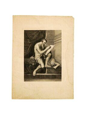 Antique Engraving After Willem Key’s St. Jerome, Large 19th Century Print